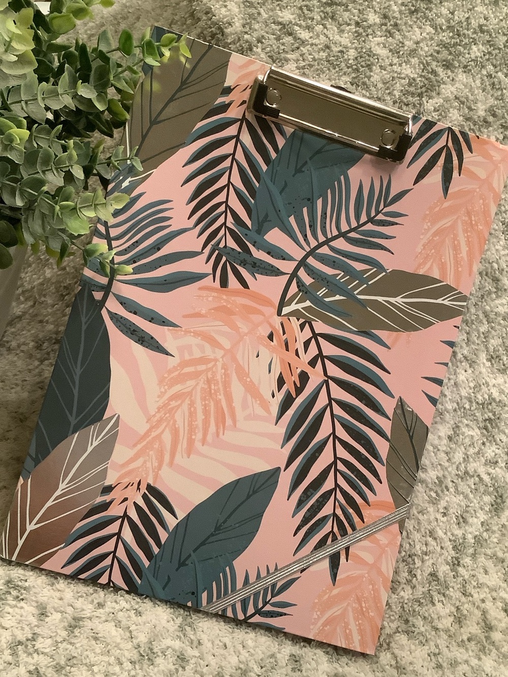Tropical Leaf Pattern Clipboard Notebook Portfolio- Pink & Teal NWT 12.50” x 9”